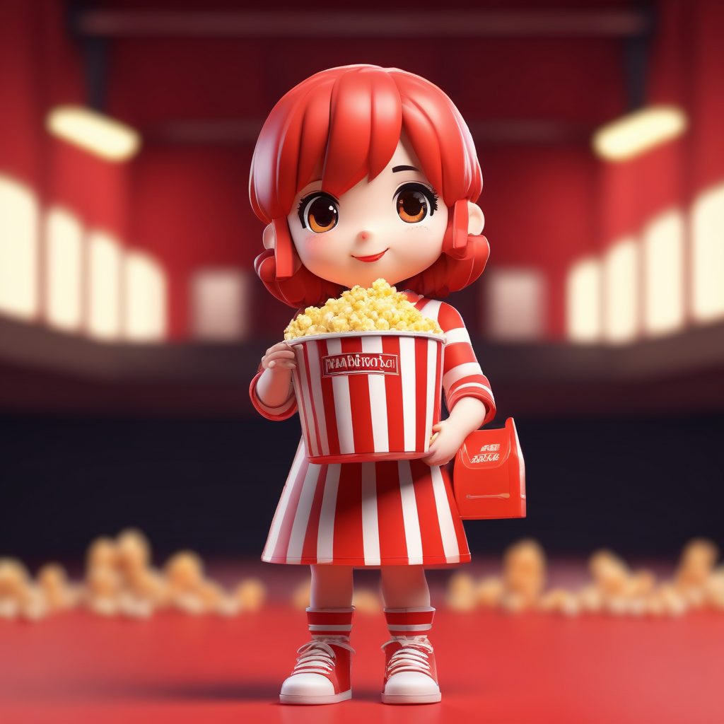 电影院Q版人设: 爆米花女孩3D手办渲染提示词解析