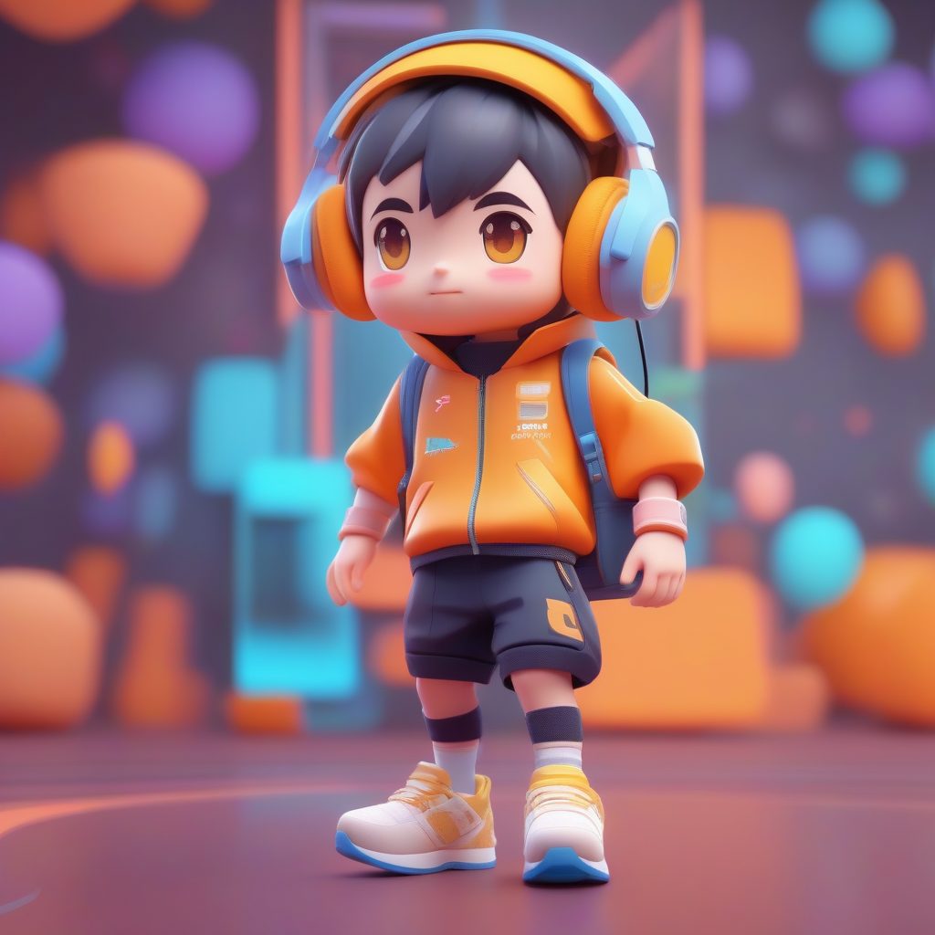 电子竞技Q版手办:动态游戏玩家C4D渲染教程,卡哇伊盲盒风格提示词