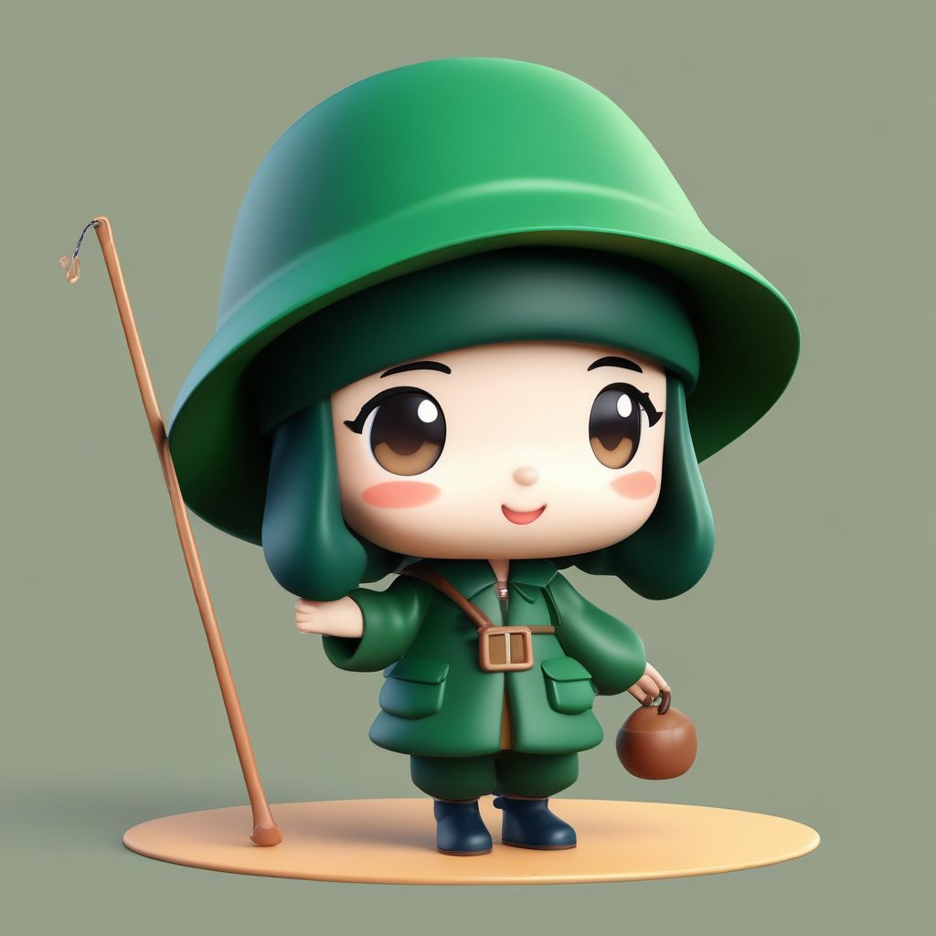 🎣钓鱼高手！C4D盲盒Q版女孩拿着小鱼竿的俏皮冬日全身像