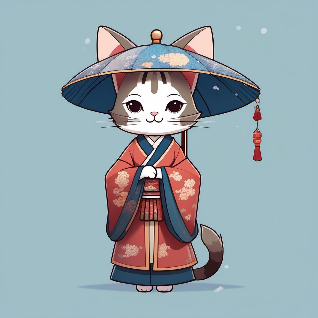 东方韵味!改良冬装汉服与毛绒斗篷的Q版猫娘国风提示词