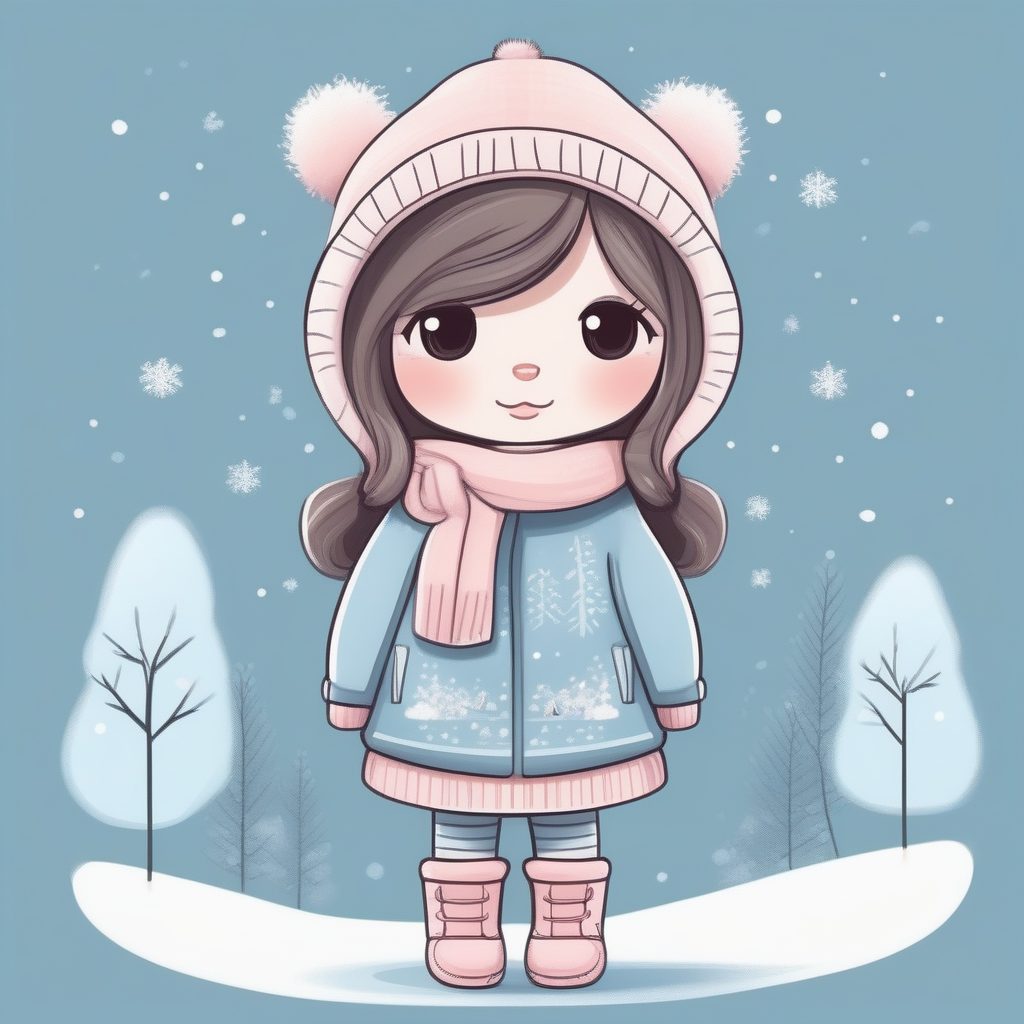 冬季叠穿时尚:Q版毛衣连衣裙女孩全身插画高阶提示词