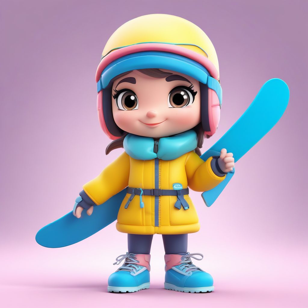 冬季滑雪Q版:抱着雪板,自信满满的酷炫站姿3D图