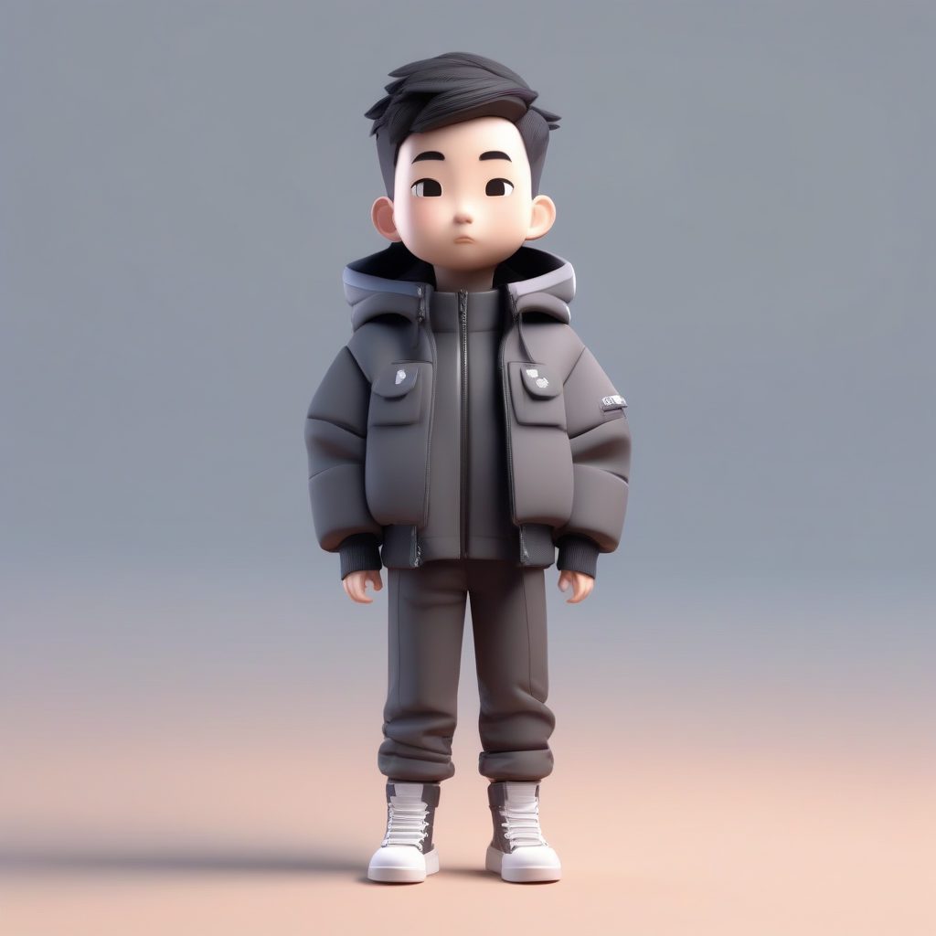 冬季街头风Q版穿搭:高领叠穿与阔腿裤3D渲染全身像优化