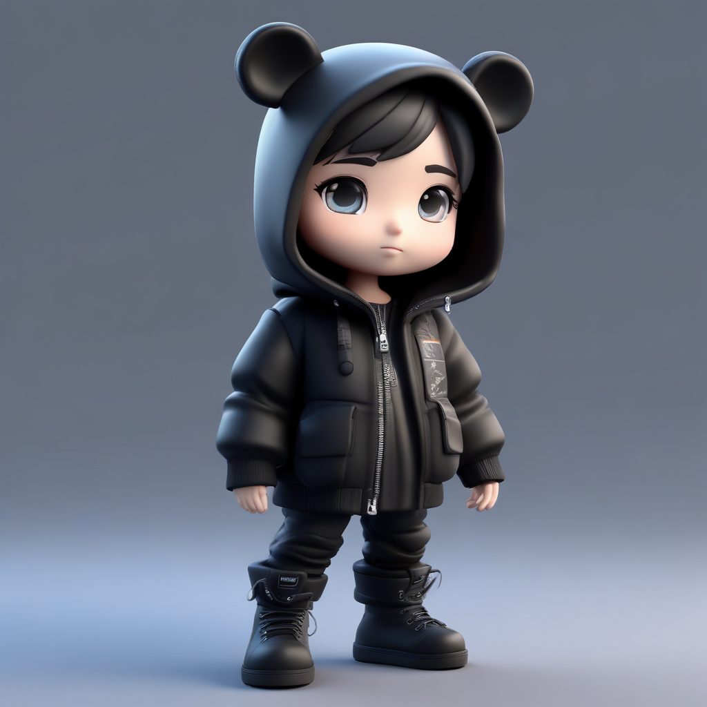 冬季酷黑机能风Q版：防水面料C4D光追渲染