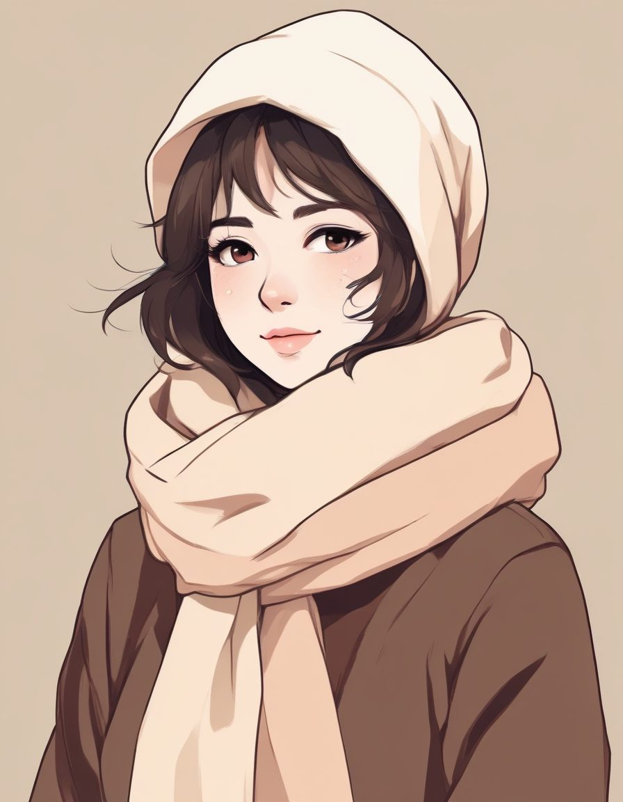 🧣冬季暖绒围巾少女头像!低饱和柔和配色,治愈系插画风