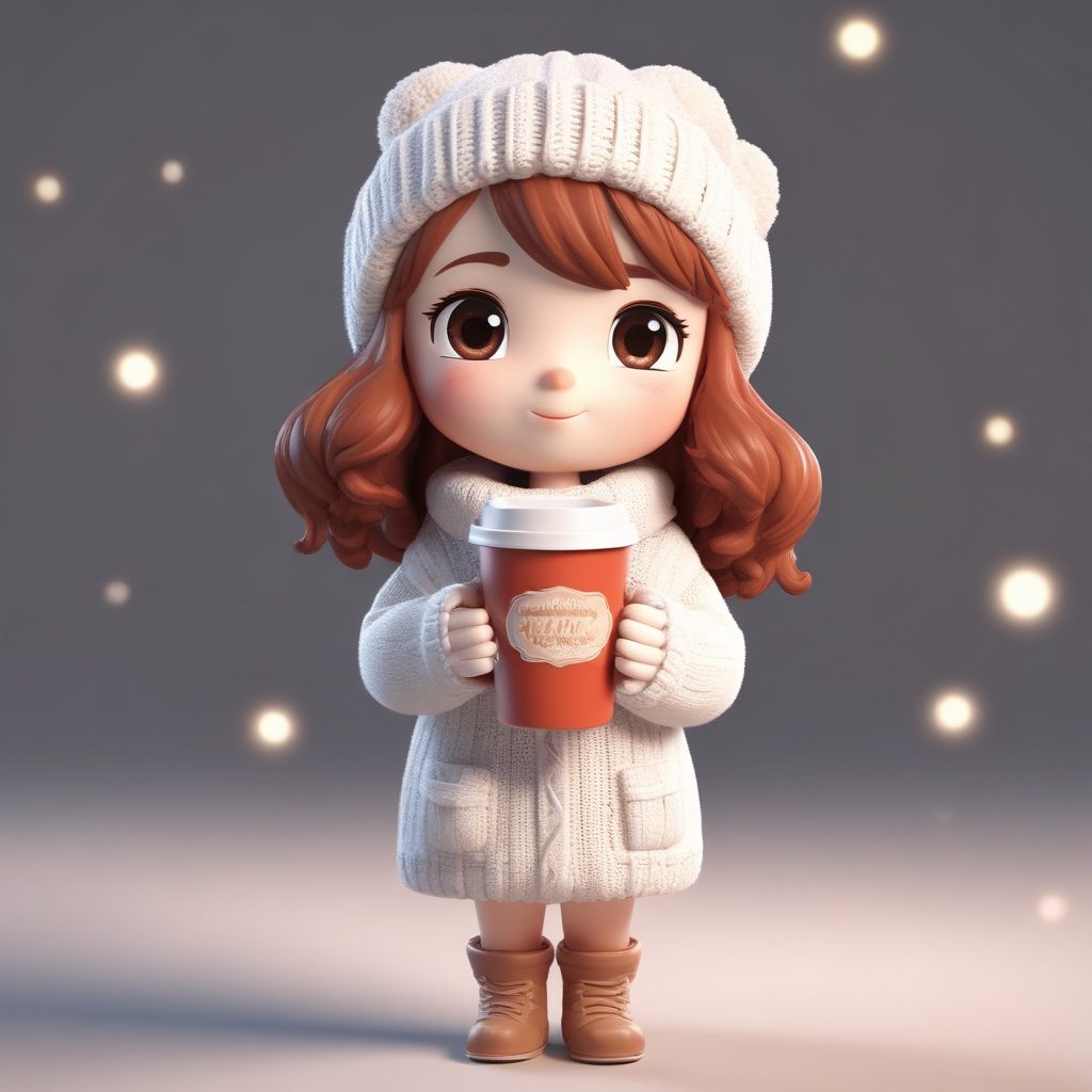 冬季热搜Q版AI绘画: 抱热可可的毛衣女孩3D渲染