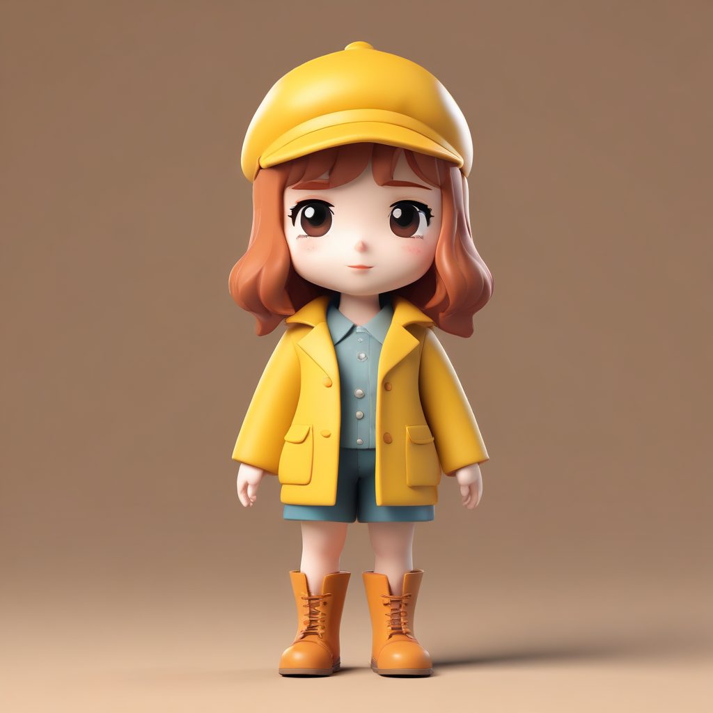 冬季时尚：Q版女孩戴着长筒皮靴和报童帽的复古造型