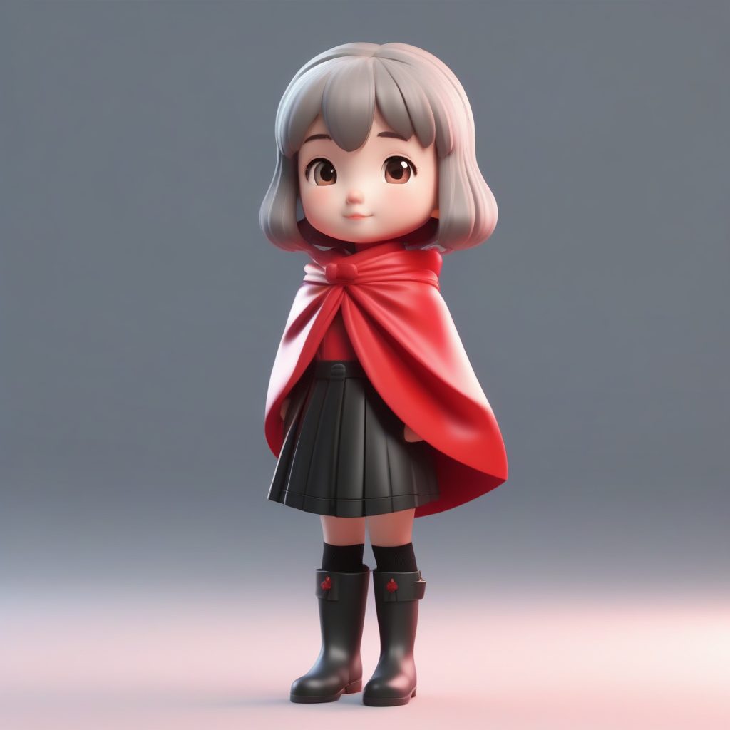 冬季甜美风：Q版人物A字裙与长筒靴3D粘土全身像生成