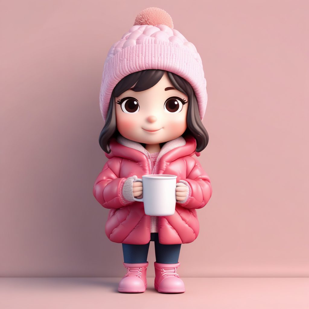 冬季限定!3D盲盒风可爱Q版女孩喝热可可表情AI提示词