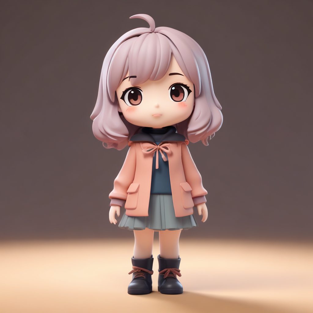冬季学院风:高领毛衣与百褶裙Q版女孩的害羞表情渲染