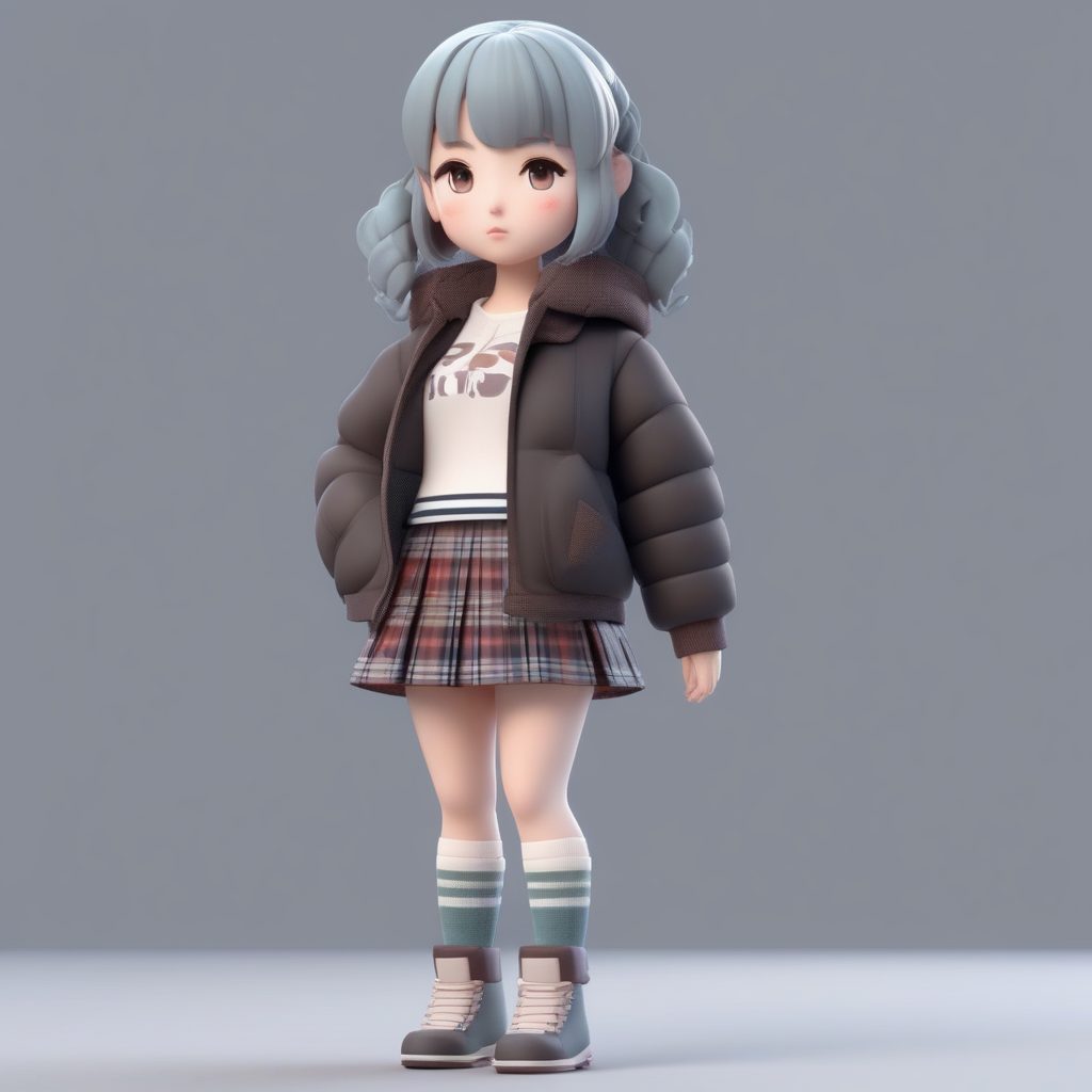 冬季学院风Q版人物:百褶裙与羊毛袜3D渲染全身像AI教程
