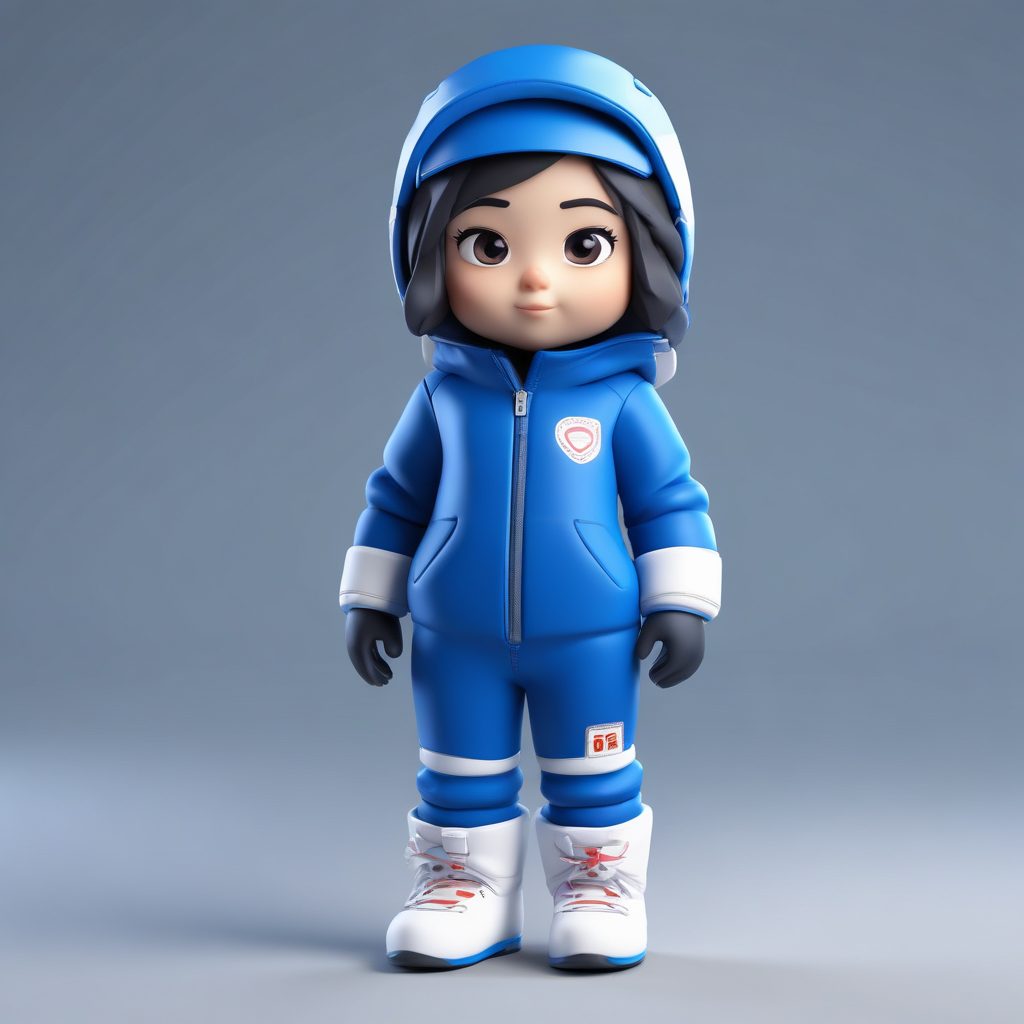 冬季运动风:穿滑雪服的Q版女孩,叉腰站姿提示词