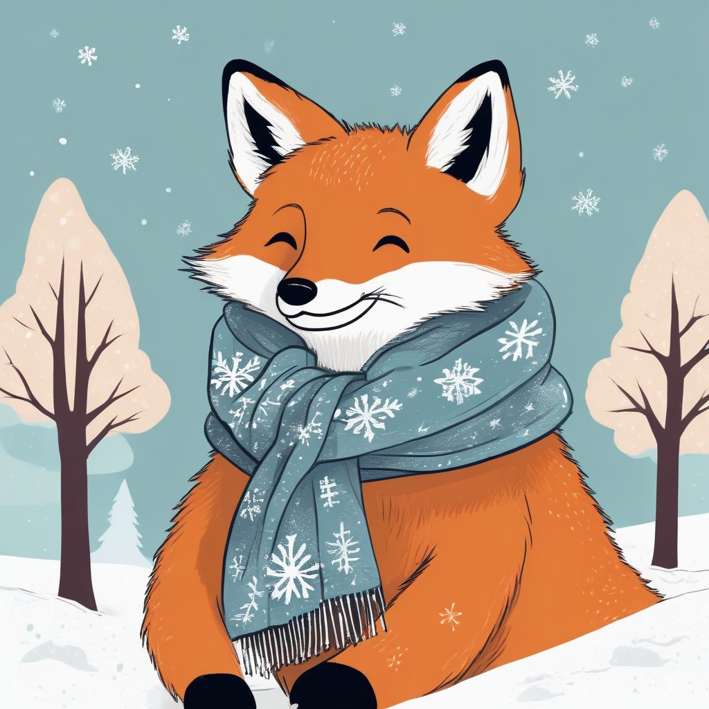 冬季治愈系:扁平可爱狐狸围巾插画(高分提示词)