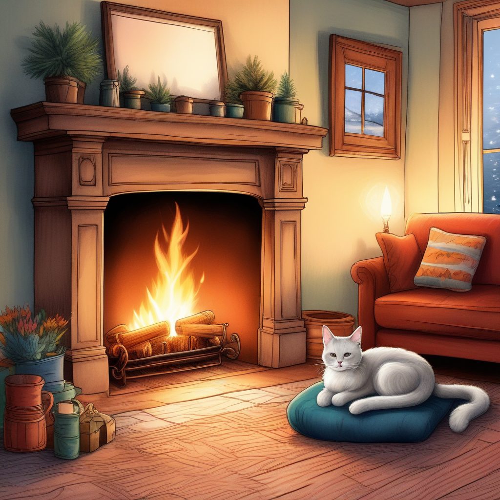 🐈冬日壁炉旁的温暖！室内治愈系手绘插画，适合做桌面背景！