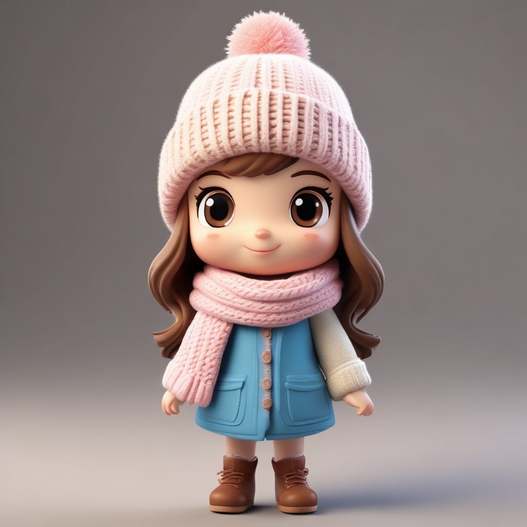 冬日街拍风Q版人物:戴毛线帽的可爱女孩侧身回眸