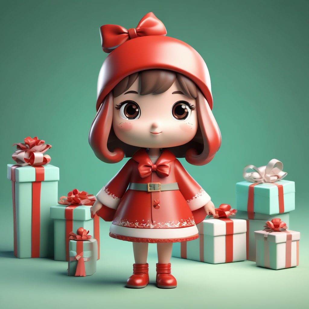 冬日礼物季: Q版女孩抱着精美礼盒的期待神情(8K画质)