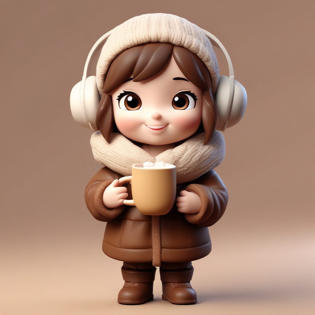 冬日美食Q版:捧着热可可的满足表情与蓬松耳罩