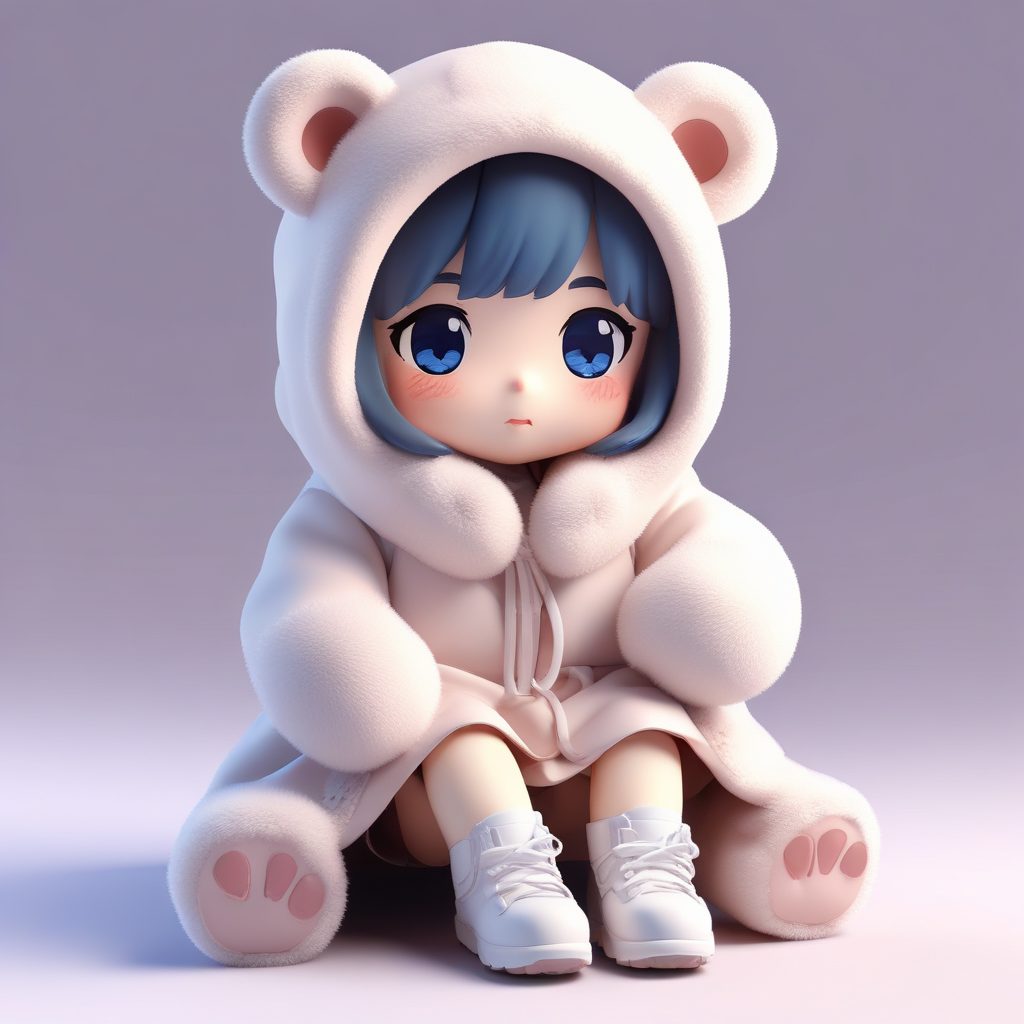 冬日甜美系: 穿泰迪熊外套和雪地靴的抱膝提示词