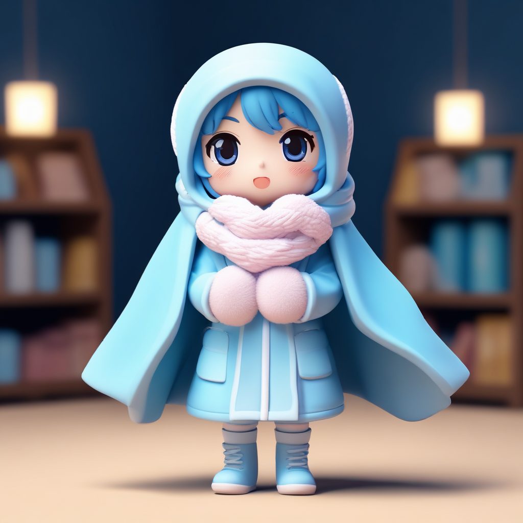 🧣冬日限定C4D盲盒!超Q粘土风蓝白毛绒围巾女孩头像爆款生成