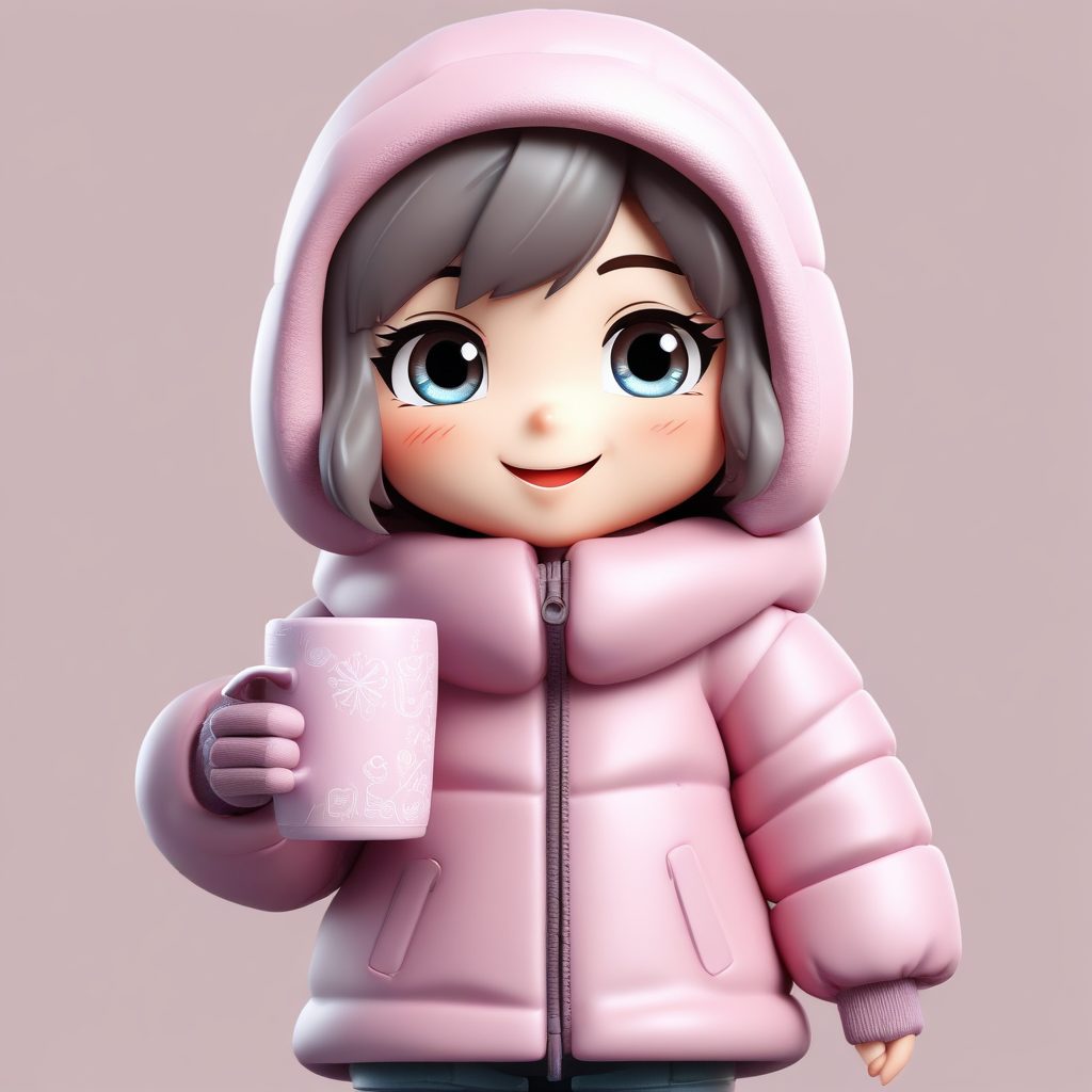 冬日限定盲盒：治愈系C4D粘土风Q版少女，粉色背景，高清头像壁纸