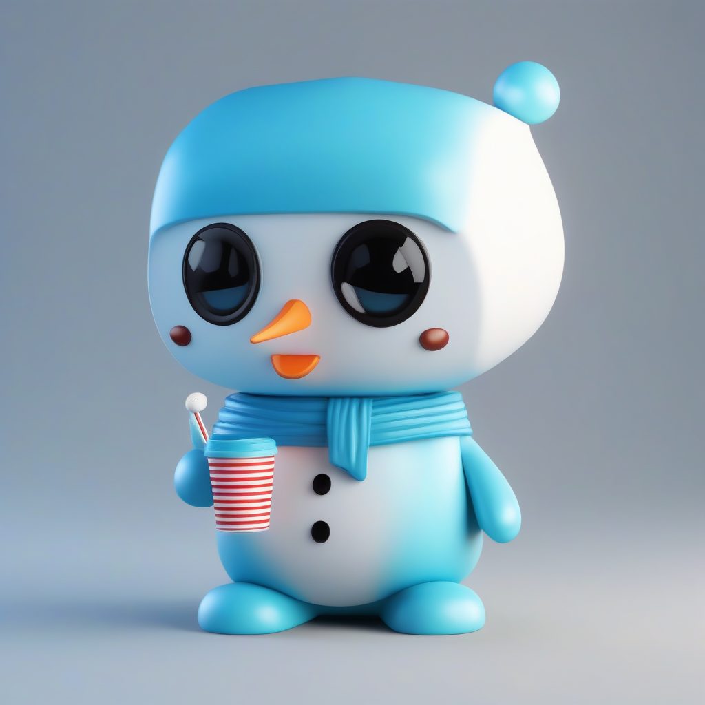 冬日限定：Pop Mart Q版雪人全身像AI绘画，柔和光照粘土效果速成