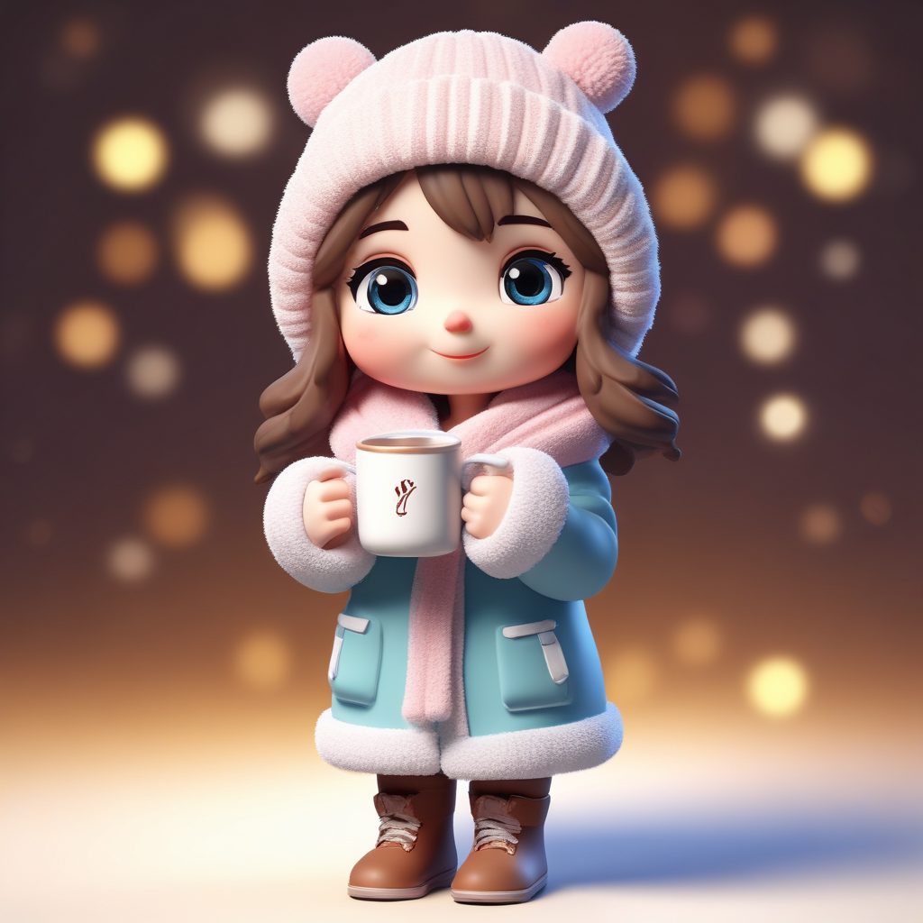 冬日限定Q版: 抱着热可可温暖身子的幸福表情 (8K高清)