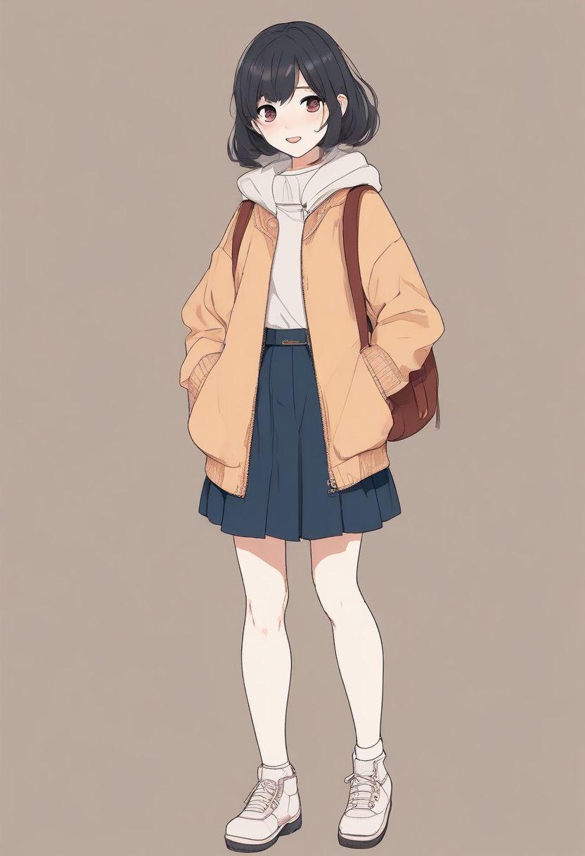 🧤 冬日小物件：手拿手套的日系少女极简线稿全身图，低饱和度壁纸。