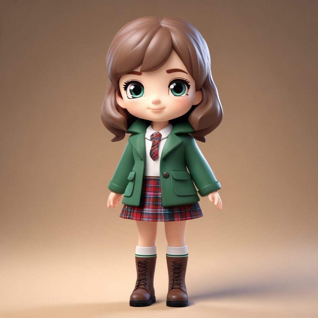 冬日学院风Q版：牛角扣大衣与长袜穿搭的AI建模教程