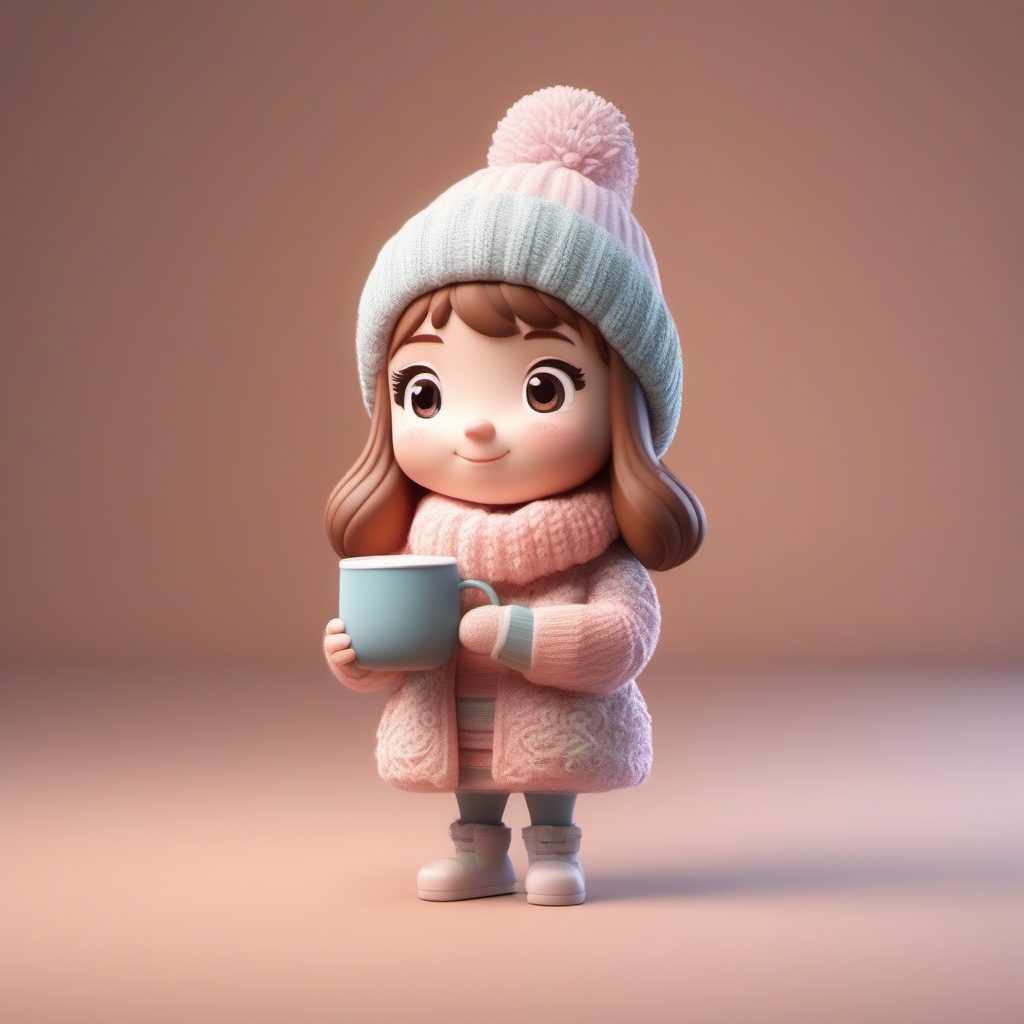 冬日治愈系!Q版粘土风热可可女孩3D渲染盲盒提示词