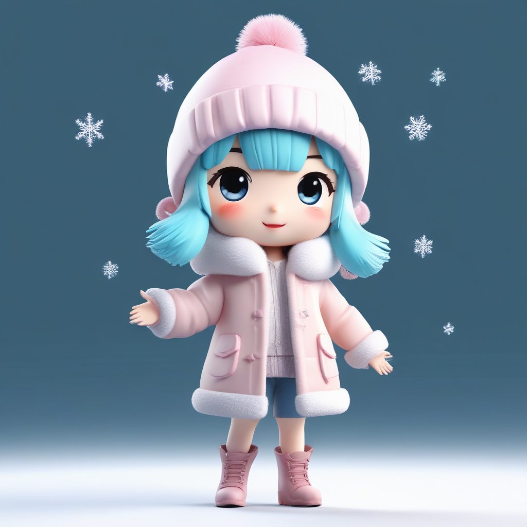 冬日治愈系！Q版女孩雪花惊喜表情，C4D高细节壁纸提示词