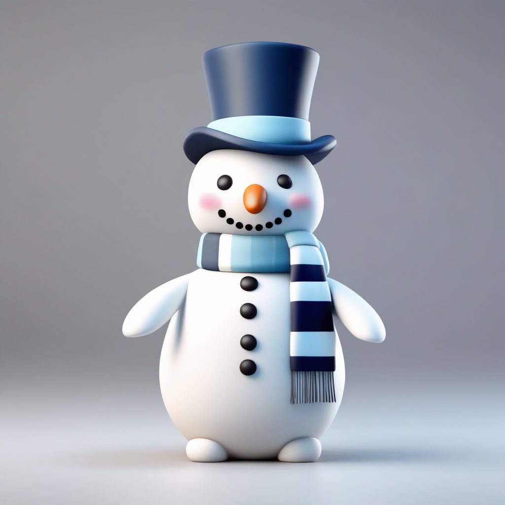 冬日治愈系：Q版雪人3D盲盒全身渲染极简AI提示词