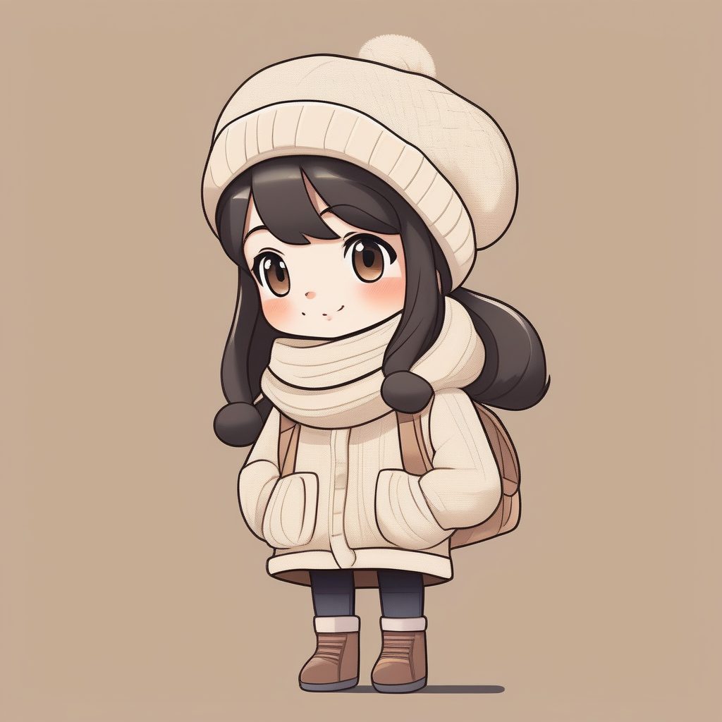 冬日治愈系!Q版慵懒风毛衣穿搭全身像,极简纯色背景AI绘图教程