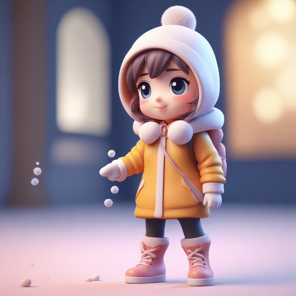 动态捕捉：Q版女孩扔雪球的瞬间，高精度8K渲染提示词
