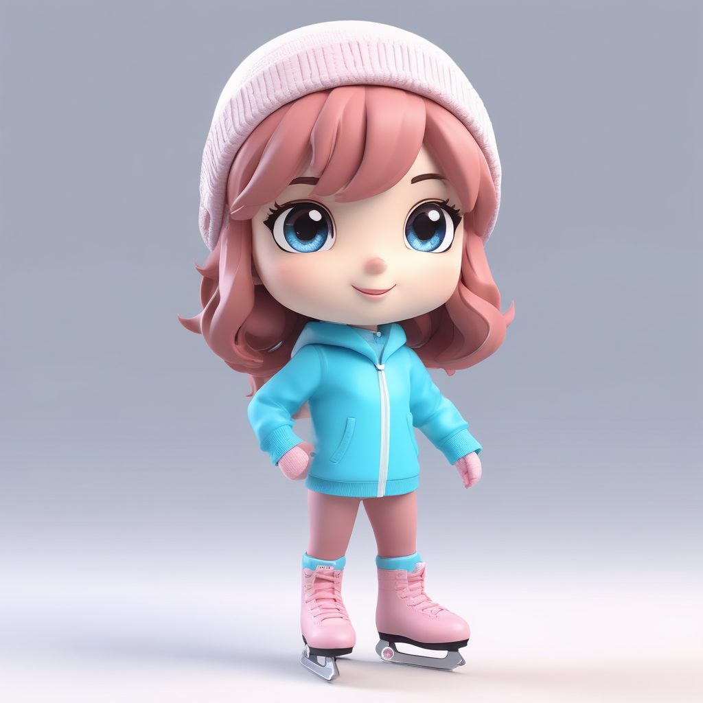 动态C4D：Q版女孩花样滑冰造型，冬日运动风全身图