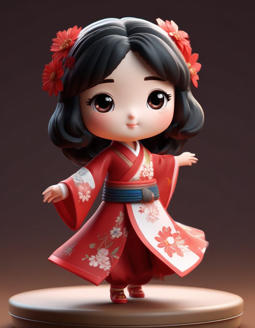 🤸‍♀️动态感爆棚！Q版汉服女孩旋转跳舞，3D建模手办风提示词！