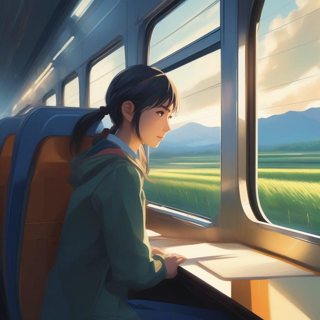 动态美学：如何用AI绘制新海诚风格高速列车中的旅行少女（附详细提示词）