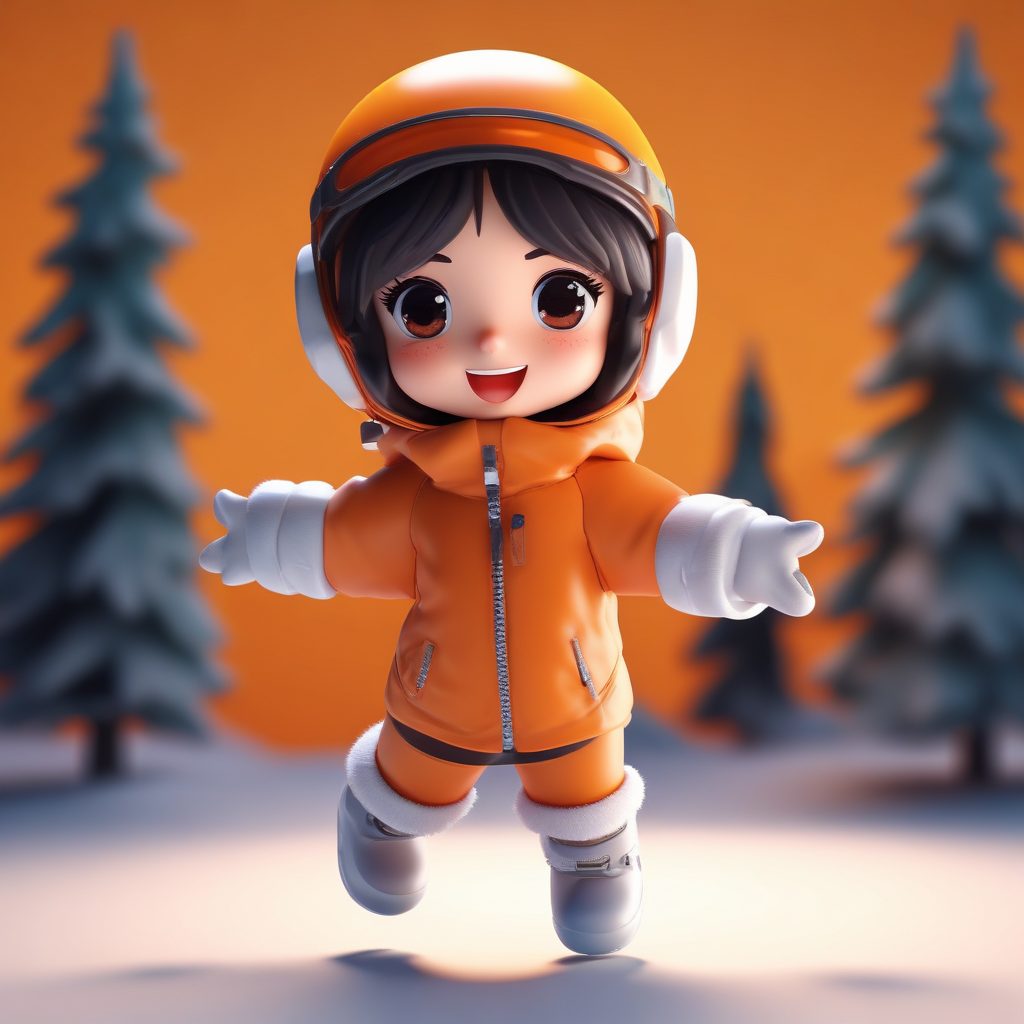 动态Q版:滑雪镜少女的兴奋跳跃,8K高清提示词