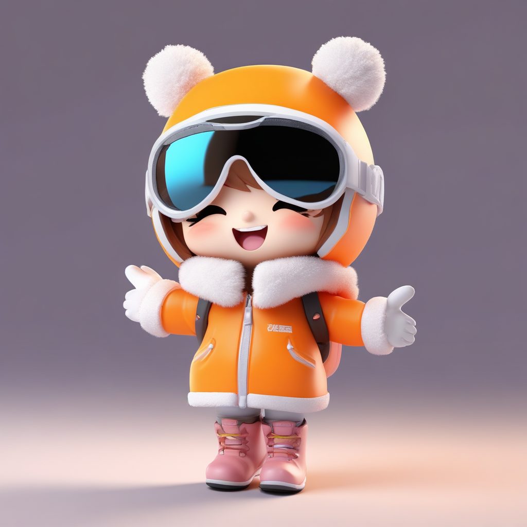 动态Q版：滑雪镜与雪地靴女孩的兴奋跳跃提示词