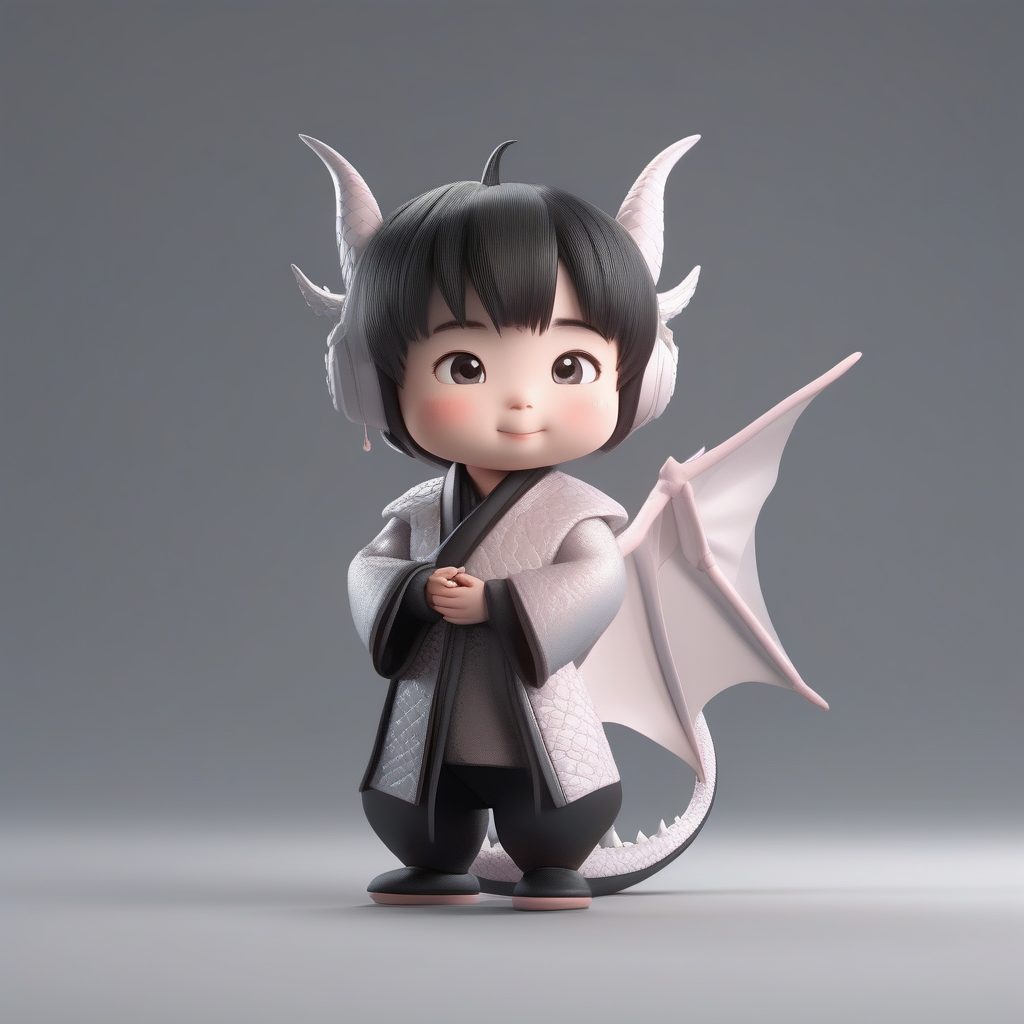 动态Q版小神龙：3D C4D渲染全身手办图，高饱和度水彩柔光技巧