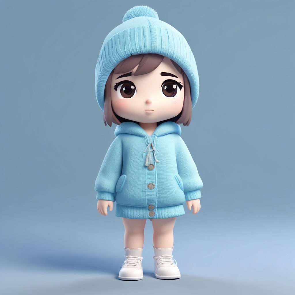 动态Q版:用双手捧住脸颊的害羞冬日女孩3D渲染