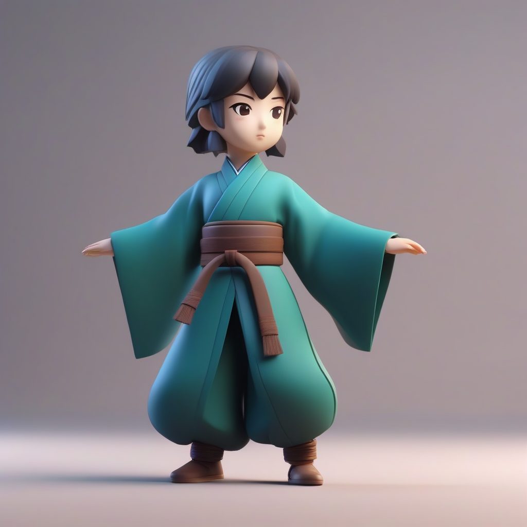 动态武侠侠侣Q版提示词:全身站立,C4D高精度3D粘土手办渲染技巧