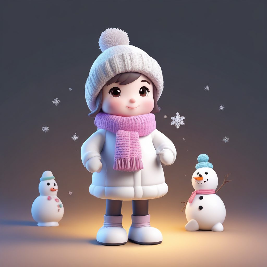 堆雪人高手: Q版手套女孩的胜利合影（AI生成）