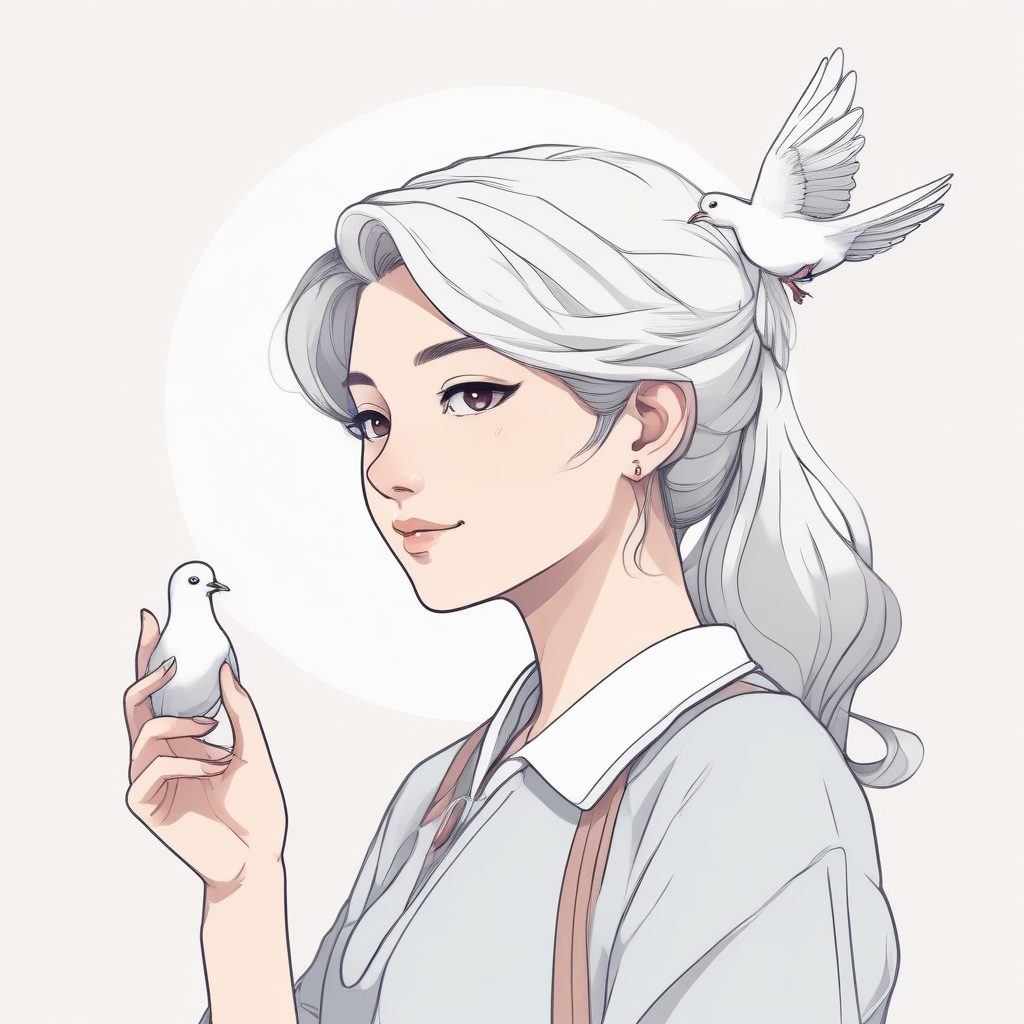 🕊️ 白鸽与少女：极简风意境插画，纯净治愈系电脑桌面