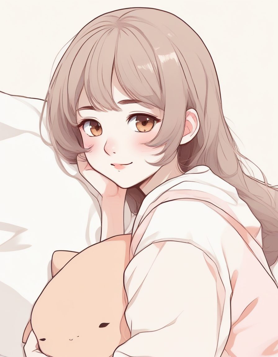 ☁️抱枕头的慵懒少女!超治愈极简插画,奶油低饱和配色,头像自取