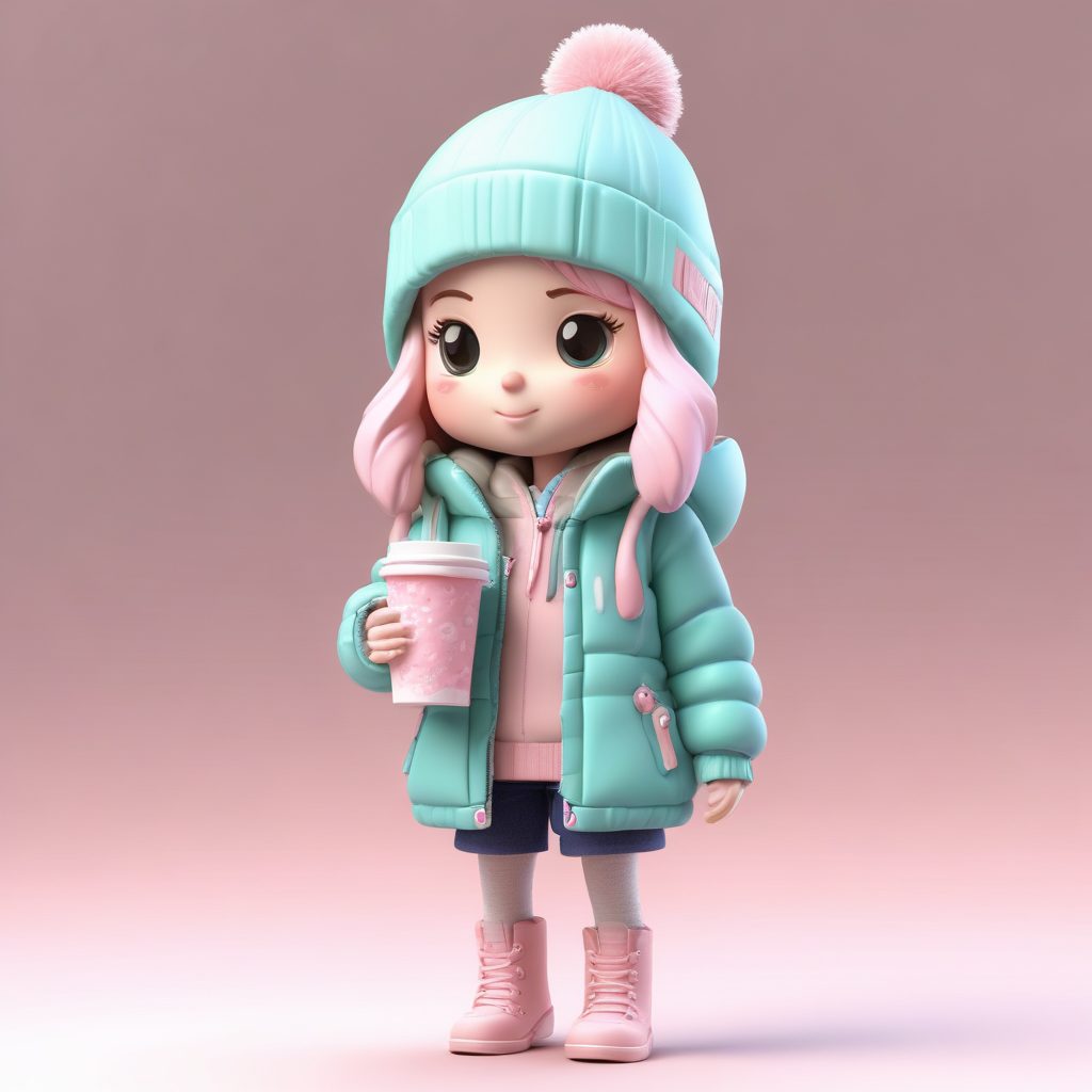 ❄️C4D盲盒风：冬日软糯Q版少女穿搭，全身像适配手机壁纸