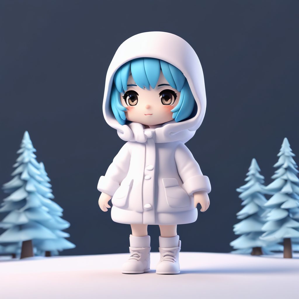 ❄️冬日甜心！Q版雪人少女全身像提示词 | 黏土质感C4D渲染