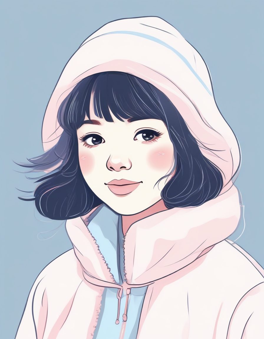 🌬️风吹刘海!极简线稿插画,日系少女的元气冬日装扮