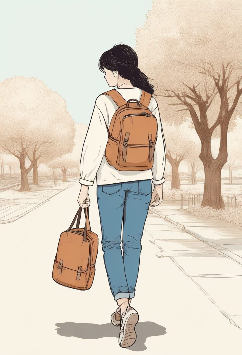 🖼️高级感桌面：极简线稿插画，韩系少女与大背包的冬日旅人穿搭