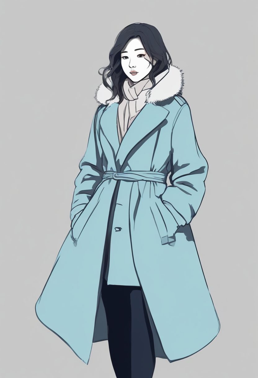 ❄️ 高级灰：极简线稿插画，低饱和度灰蓝冬日少女全身像，AI绘画壁纸。