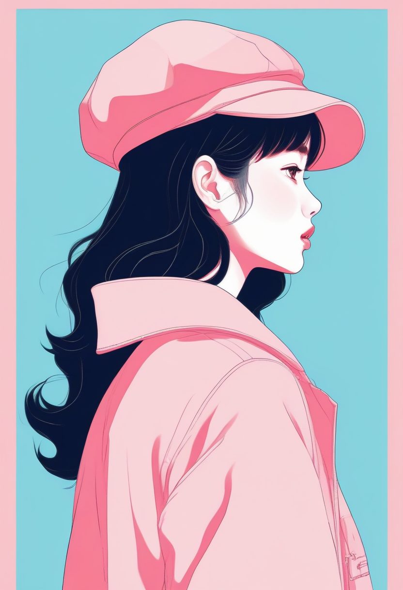 🖼️绝美背影杀！韩系少女冬日穿搭极简线稿插画，治愈系壁纸头像